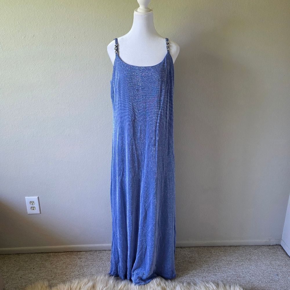 Alex Evenings Beautiful Blue Glitter Maxi Dress Size 14W